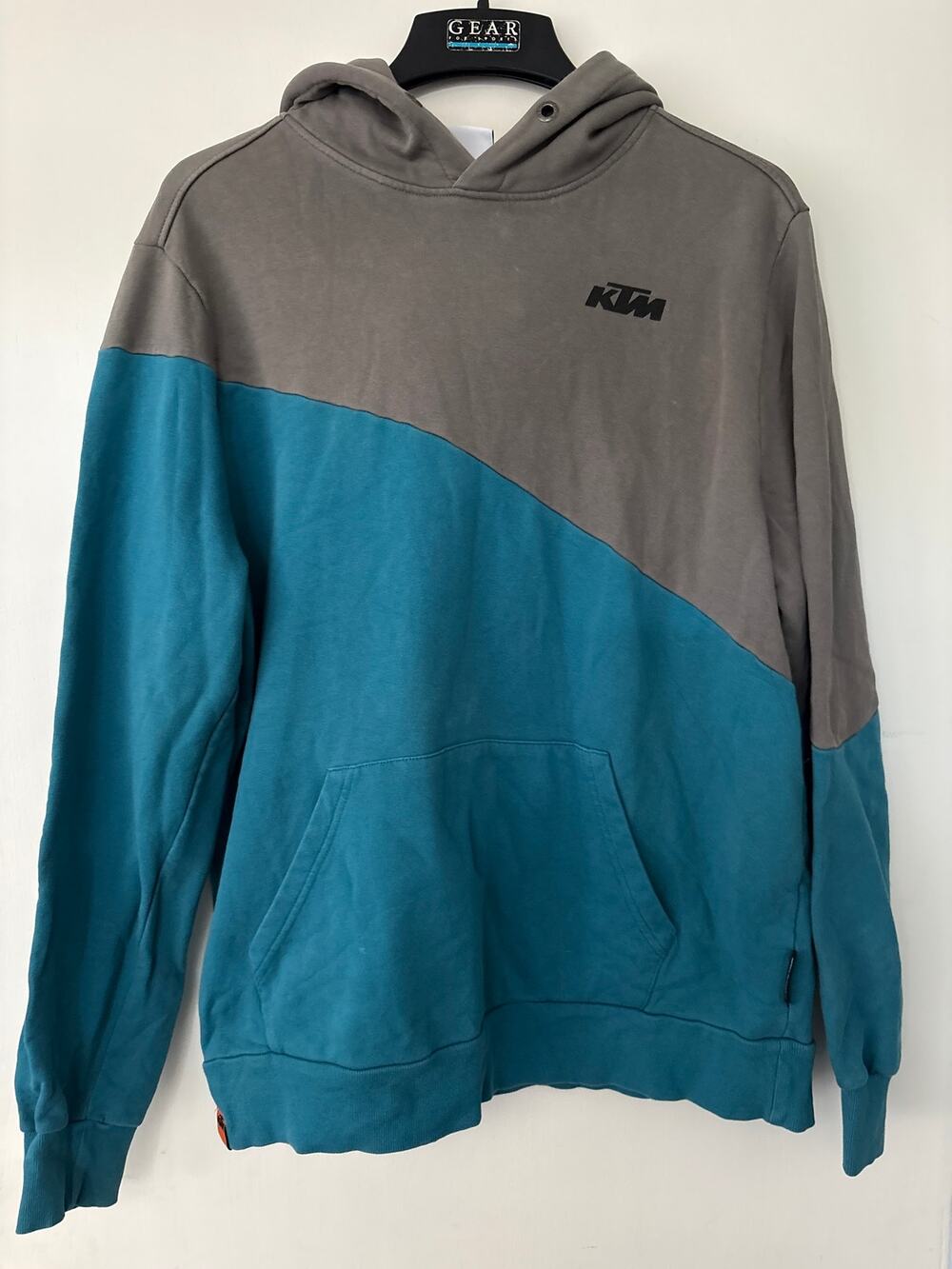 KTM Diagonal Gray Teal Blue Split Design Pullover Hoodie Sweatshirt XL